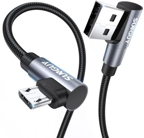 SUNGUY Micro-USB-Kabel 90 Grad Winkel, 2er-Pack, 1 m | Schnellladen und Datenübertragung USB 2.0, nylon-geflochten, für Android-Handys, PS4, MP3, Lautsprechern und E-Reader