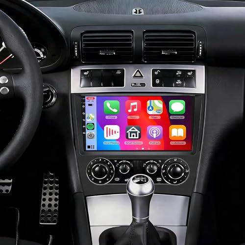 8 Core 6+128G Android 2 DIN Radio del Coche para Mercedes C Class W203 C200 C320 C350 CLK W209 2000-2005, 9 Touchscreen Android Radio con Wireless Carplay Android Dab DSP WiFi Backup Camera FM/RDS