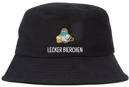 Fychuo Lecker Bierchen Fischerhut, Schwarz Fischerhut lustig, Bucket Hat Faltbar, Unisex Bestickte Fischerhüte, Freizeithut für Oktoberfest, Strand, Party, Outdoor Sport