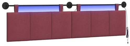 vidaXL Hängendes Kopfteil Mit LED Licht Weinrot Stoff, Schlafzimmer, Rechteckig, Modern, Wandmontage, Anpassbares Kopfteil, Ergonomisch, Platzsparend, Akzentpaneel
