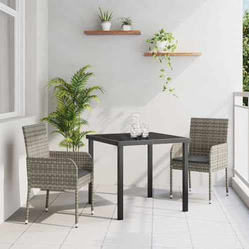 GeenYuu Garten Essgruppe 3-teilig Grau Poly-Rattan mit Kissen, wetterfestes Gartenmöbel Set für Terrasse Balkon und Wintergarten, pulverbeschichteter Rahmen, gepolsterte Sitzgruppe, pflegeleicht