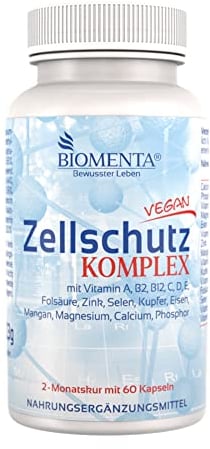 BIOMENTA Zellschutz Komplex – 60 hochdosierte vegane Cell Protect Kapseln mit Multivitaminen A,B,C,D,E und Multimineralstoffen – Premiumqualität