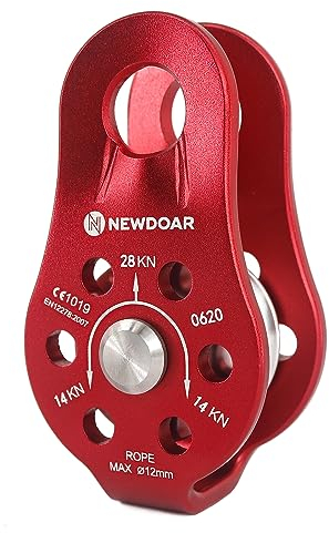 NewDoar CE Certified 28KN/6298lb Micro Pulley Fixed Side Trolley for Climbing, Rescue Lifting, Hitch Tending(A Style Red 1Pcs)