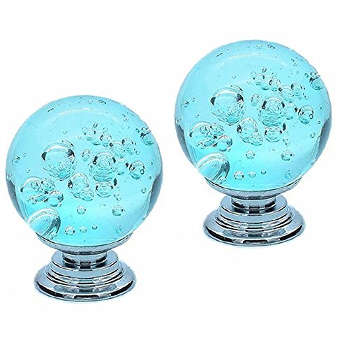 FBSHOP(TM) 30mm 2 Stück Schrank Knöpfe Bubbles Glas Kristall Kleiderschrank Türgriffe und Möbelknopf Dekorative Schrank Schublade Kommode Knopf-Aqua Blau
