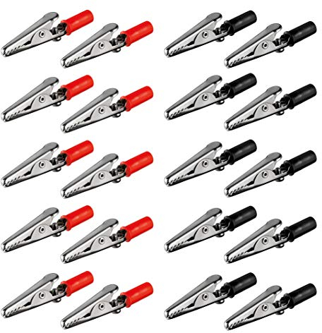 10x Krokodilklemmen Set | Rot & Schwarz | 55 mm | mit Schraube | Metall Klemmen Kunststoff Griff | Bananenstecker Abgreifklemme Clips Alligator | je 10 Stück