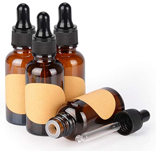 stonylab 30 ml (1 oz) 4er-Pack Glas Tropfflasche, Braun Leere Glasflasche mit Kegelförmigem Glastropfer, Innenstöpsel und Etikett für Ätherische Öle, Aromatherapie-Düfte