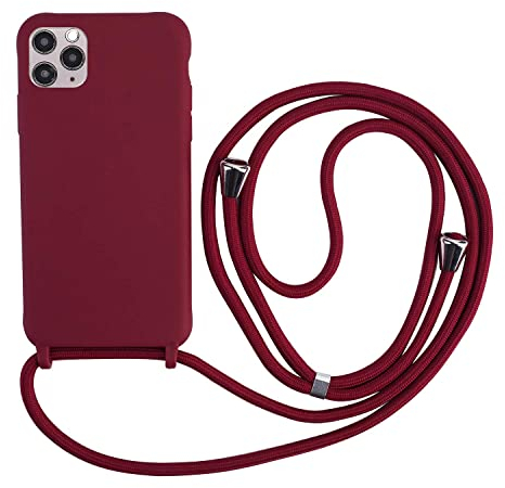 TANGNI Handykette für iPhone 11 Pro - Necklace Hülle mit Kordel zum Umhängen - Silikon Handy Schutzhülle mit Band - Schnur mit Case zum Umhängen - Rot