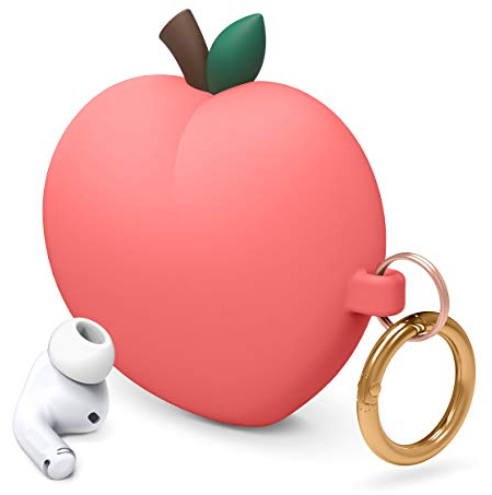 elago Peach Case mit Karabiner Kompatibel mit AirPods Pro Hülle Ladecase, 3D Süße Schutzhülle im Pfirsich-Design (Rot)