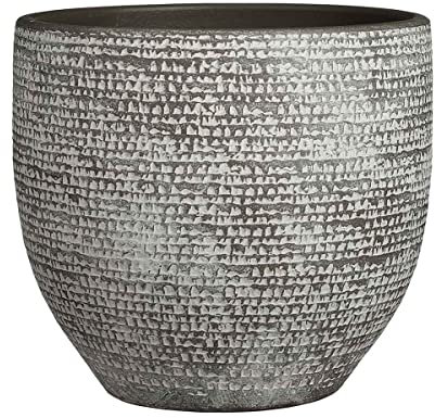 MICA Decorations Carrie Pot de Fleurs Terre Cuite Rond Gris foncé 26 x Ø 29 cm - Pot de Plante