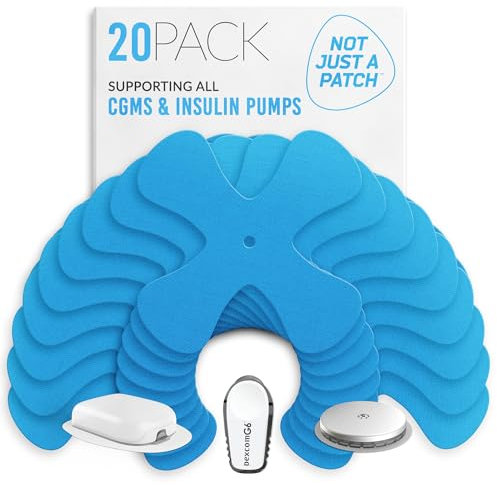 Not Just A Patch X-Patch CGM Sensor Patches (20 Pack) - Water Resistant Omnipod 5 Adhesive Patches - Durable for Active Lifestyle for 10-14 Days - Compatible with Dexcom G6, Libre 2 in Blue