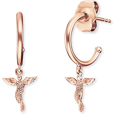 Engelsrufer Damen Ohrring Stecker Schutzengel aus rosévergoldetem Sterling Silber - Steckverschluss - nickelfrei - 29 mm