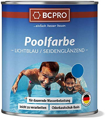 BCPRO Poolfarbe universelle Schwimmbadfarbe Teichfarbe | 2,5L | lichtblau - Schwimmbeckenfarbe für Becken, Brunnen, Pool aus Beton, Kunststoff, grundiertem Metall | seidenglänzend schnelltrocknend