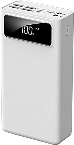 Batería Externa 50000Mah Carga Rápida De Power Bank 4 USB Cargar Y Luces LED Y Pantalla Digital LED Cargador Movil Portátil Compacto para iPhone Android Smartphones Tabletas, Etc,Blanco