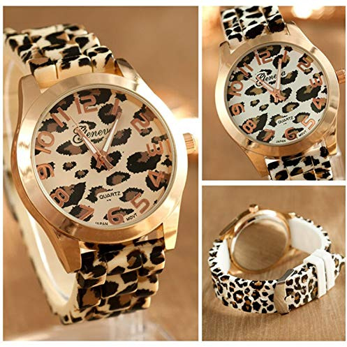 TGRTY Mode Femmes Montres Montre Femme Ronde Mode Montres Silicone Femme Quartz Leopard Casual Montre-Bracelet pour Femme (Color : Gold)