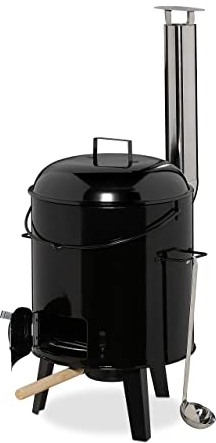 Relaxdays Casseruola da Gulasch, Pentola con Coperchio e Grill, 14 L, Graticola, Cucina da Esterno, 90x48x69 cm, Nero