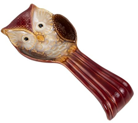 Yardwe Ceramic Spoon Rest, Owl Ladle Holder Kitchen Utensil Holder, Keeps Countertops Clean, Multipurpose for Kitchen Decor, 9.44x4.13 Inches