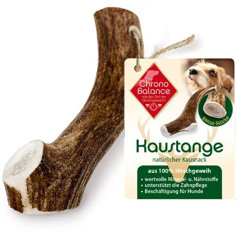 ChronoBalance® S Kaustange für Hunde ganze Stücke als Kauspielzeug: 100% Hirschgeweih für Hunde, Hundespielzeug, Leckerli Zahnpflege, Kausnack, Geweih Kauknochen, Natürlich ohne Zusätze (1er Set)