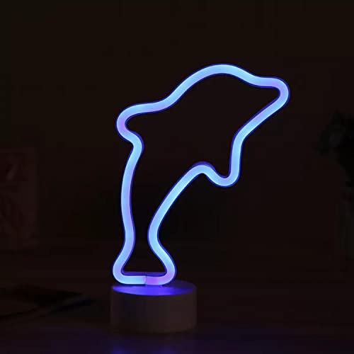 Neon LED Licht - dekorative Stand Leuchte Batterie Neonlicht Schild Reklame Lampe Bar Party Tisch Deko Nachtlicht Gaming Setup Streamer Hintergrund Regal Beleuchtung Deko (Delfin blau)