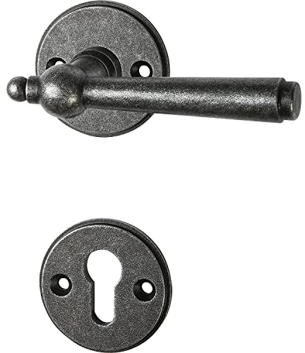 HALCÖ Sicherheits Drückergarnitur Graz - Türklinke mit Rosette PZ - Türbeschlag antik, Eisen verzinkt schwarz passiviert
