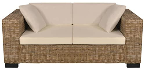 Makastle 2-Sitzer Sofa Stoffsofa mit Sitzkissen und Rückenkissen, Rattan Küchensofa Polstersofa kleines Sofa Loungesofa Sitzmöbel Wohnzimmersofa, 162 x 80 x 61 cm