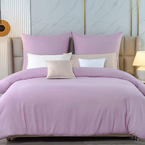 Beqnat Bettwäsche 200x200 Lavendel Lila - Weich Bettwäsche-Sets Bettbezug 200x200 Kissenbezug 80x80 2er Set aus Mikrofaser mit Reißverschluss