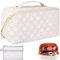 Grande Capacité Sac à Cosmétiques, Sac de Maquillage de Voyage, Sac de Toilette en Cuir Étanche, Trousse de Maquillage Femme, Trousse à Maquillage Voyage avec Poignée, pour Cosmétiques (Blanc)