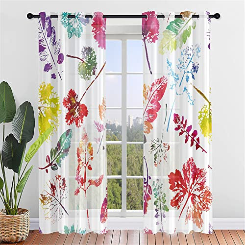 Hiseng Schiebegardinen Voile Vorhang Gardinen 2er Set Pflanze Druck Sheer Schiebevorhänge Lichtdurchlässig Flächenvorhänge für Wohnzimmer Schlafzimmer Fensterschal (80x115cm,Graffiti Kunst)