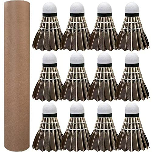 Wudaizhi 12er-Pack Badminton-Federbälle, Gänsefeder-Badminton-Birdies-Bälle, Hochgeschwindigkeits-Trainingssport-Badmintonbälle für Outdoor- und Indoor-Sportarten