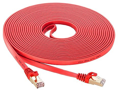 Mukodi Cat 7 Ethernet Cable 3 ft, Flat Ethernet Cable Heavy Duty High Speed Internet Network Cable, Shielded Pure Copper RJ45 LAN Cable for Gaming PS5 Xbox Modem Router-Red
