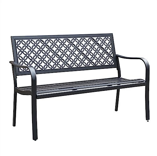 Terrassenbänke Outdoor-Terrassen-Freizeitbank, 2-Sitzer-Gartenbank aus rostfreiem Metall mit exquisit geschnitzter Rückenlehne for Veranda, Hinterhof-Rasen-Pool-Deck, 4 Farben (Color : D)
