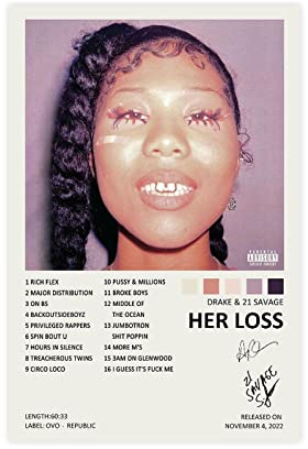 Drake, 21 Savage Poster Her Loss Album Cover Leinwand Poster Schlafzimmer Dekor Sport Landschaft Büro Zimmer Dekor Geschenk ungerahmt 30 x 45 cm