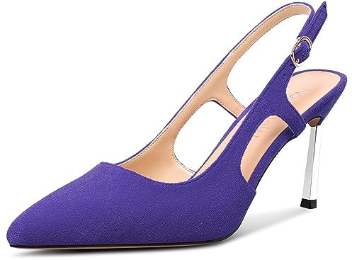NobleOnly Donna a Punta Medio Tacco Heel Slip-on Dress Slingback Pumps Fibbia Casual Classico Estate Scarpe 8.5 CM Heels Viola 40 EU