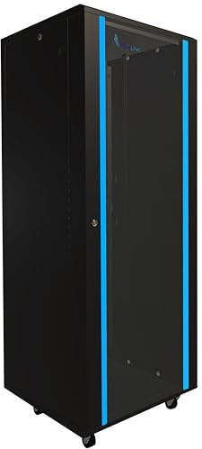 Netzwerkschrank 19 Zoll 37 HE 600x600 freistehend abnehmbare Seitenwände selbstmontierender Rahmen Serverschrank 19 Zoll für Switches UPS Server gehärtetes Glas Schwarz Rack 19 Zoll