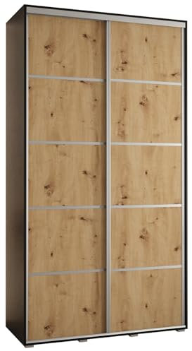MEBLE KRYSPOL Davos 4 140 Schrank mit Zwei Schiebetüren für Schlafzimmer - Moderner Kleiderschrank mit Kleiderstange und Regalen - 235,2x140x60 cm - Schwarz Artisan Silber