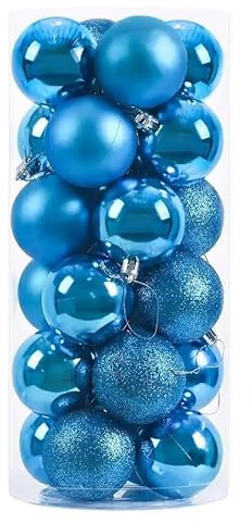 24 Pieces x 60 mm Christmas Tree Baubles Shatterproof Christmas Tree Hanging Decoration - Matt, Gloss and Glitter Finish 3 Finishes - Ice Blue