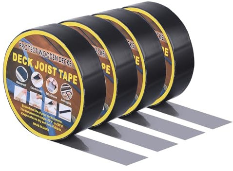 Sourcing Map Butyl Joist Tape 4CM x 15.2M, 4 Rolls, Black, Waterproof, Weather Resistant, Deck Joist Flashing Tape for Wood, Metal, Plastic, Rubber, or Glass
