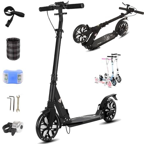 TODKA Big Wheel Scooter - Cityroller | Klappbarer City Roller für Kinder | Höhenverstellbar, Tretroller für Erwachsene | Roller Kinder 8 Jahre | LED Wheel | Kinderroller,Schwarz