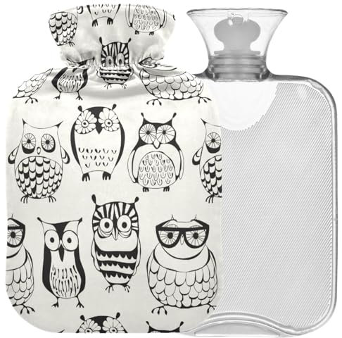 Naanle Wärmflasche mit niedlichem Eulen-Motiv, transparent, 2 l, großer Wärmbeutel für Bett, Hand, Füße, Wärmer zur Schmerzlinderung, Wärme- und Kältetherapie