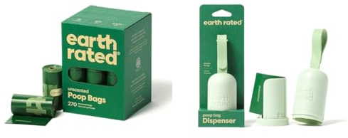Earth Rated Hundekotbeutel, garantiert auslaufsichere und extra dicke Abfallsäcke Nachfüllrollen für Hunde, unparfümiert, 270 Stück, 2er-Pack, Bündel mit 540 Beuteln