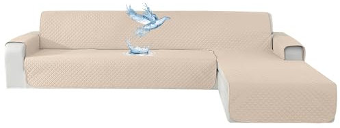 YSTELLAA Couchbezug L Form 4 Sitzer 100% Wasserdicht, Sofa Überzug Ecksofa rutschfest, Couch Bezug L-Form Universal, Reversibel Couch Überzug Ecksofa Waschbar, Beige