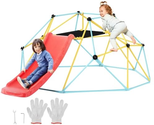VEVOR Cupola da arrampicata, per bambini dai 3 ai 9 anni, 2,4 m, geometrica a cupola con scivolo, supporta 272 kg e facile da montare, con impugnatura per arrampicata, attrezzatura da gioco all'aperto