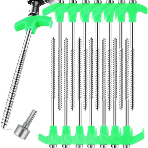 LOZAGU 15-Pack Screw in Tent Stakes Heavy Duty, 8” Drill in Style Ground Anchor Pegs with Hex Nut Driver.