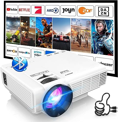 AKATUO Mini proiettore con Bluetooth, Full HD 1080P, display da 200, portatile, LCD, per home cinema, esterni, piccolo proiettore per cellulare, compatibile con TV Stick/HDMI/Smartphone [incluso