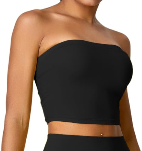AIEOE Sport BH Gepolsterter Damen Crop Tops Tube Top Trägerlos BH Bandeau Top Rückenfrei Bralette Fitness Yoga Tanktop Workout Laufshirts S Schwarz