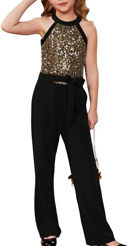 GRACE KARIN Mädchen Pailletten Overall Ärmelloses Jumpsuit Loose Fit Sommer Freizeitanzug Overall Schwarz 6-7 Jahre