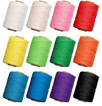 BS-VOG Set di Corde per Macramè Colorate, 3mm x 396 Yards, 12 Rotoli di Spago di Cotone a 4 Fili per Fai-da-te, Arazzi, Cestini Portaoggetti, Confezioni Regalo, Decorazioni per la Casa e Progetti