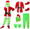 Grünes Monster Kostüm Kinder, 6 Stück Grünes Monster Weihnachtsmann Kostün Anzug Weihnachtskostüm Cosplay Party Faschingskostüme Für Jungen Mädchen (6 Pack, XL)