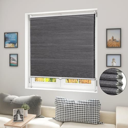 WOLTU Wabenplissee ohne Bohren verdunkelung Thermo Doppelplissee Klemmfix Zweifarbig 75x200 cm Dunkelgrau-Weiß, Plissee Faltrollo Sonnen-, Sicht- & Schallschutz, Jalousie Plisseerollo für Fenster&Tür