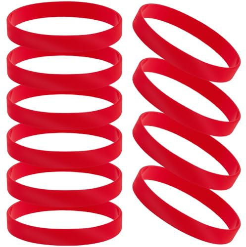 CREATCABIN 10 Bracelet en Silicone pour Adulte Élastique de Sécurité Coloré pour Sport pour Événement Fête Concert Concours Femmes et Hommes 6.1x6.1cm Rouge