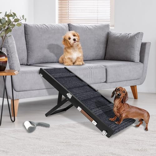 Aitakatta Dog Ramp for Bed, Adjustable Portable Folding Pet Ramp, 32 Long Wooden Pet Ramp with Non-Slip Traction Mat for Small Dogs, Dog Climbing Ladder for Sofa, Bed, Couch,Car(LGPT,80BK-Gray)